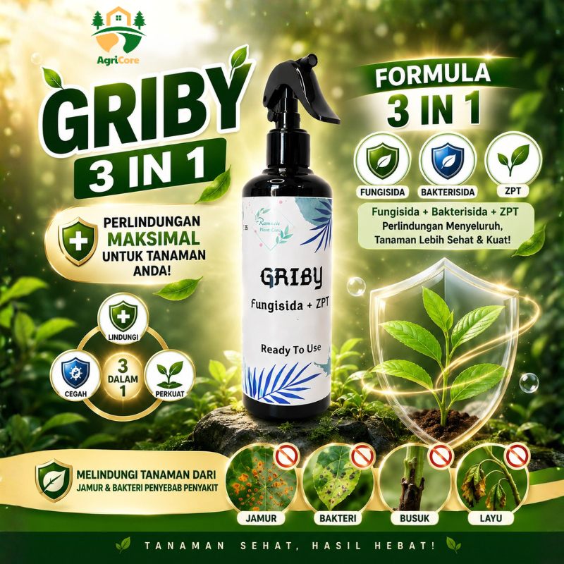 Fungisida GRIBY 3 in 1 250ml – Fungisida + Bakterisida + ZPT Siap Pakai untuk Perlindungan Tanaman