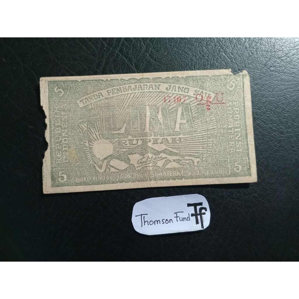 5 Rupiah Orida Bukittinggi Emisi 1-1-1948 (Fine Cuil) S/N 17407 OgU