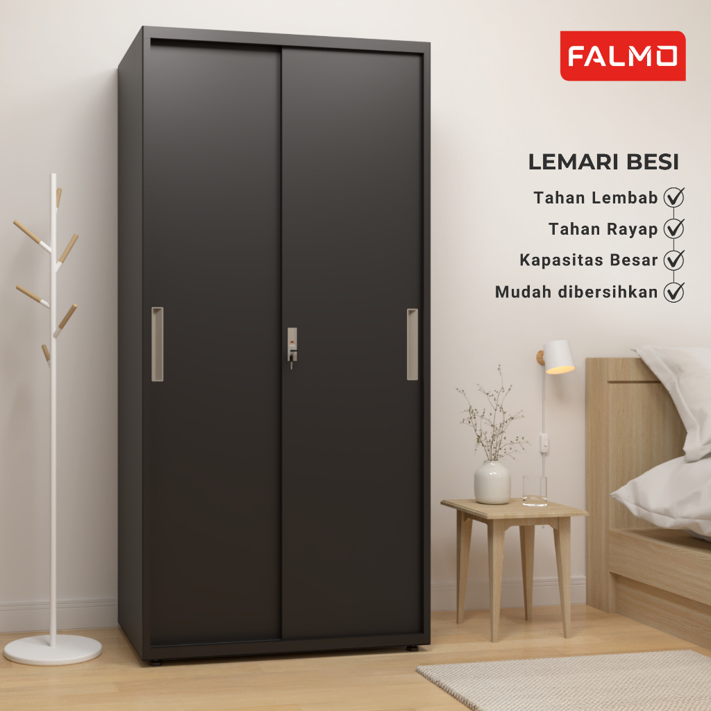FALMO Lemari Pakaian Besi 2 Pintu 90cm Tanpa Cermin Model Baru Diskon Spesial Rak Pakaian Minimalis 