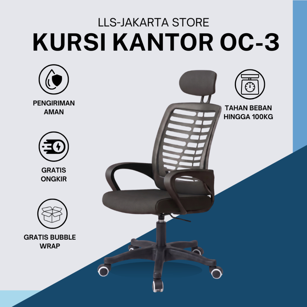 LLS Kursi Kantor Kerja Belajar Ergonomis Angkat Putar Mesh Hidrolik Staff Boss Kursi Jaring OC-3 Lux