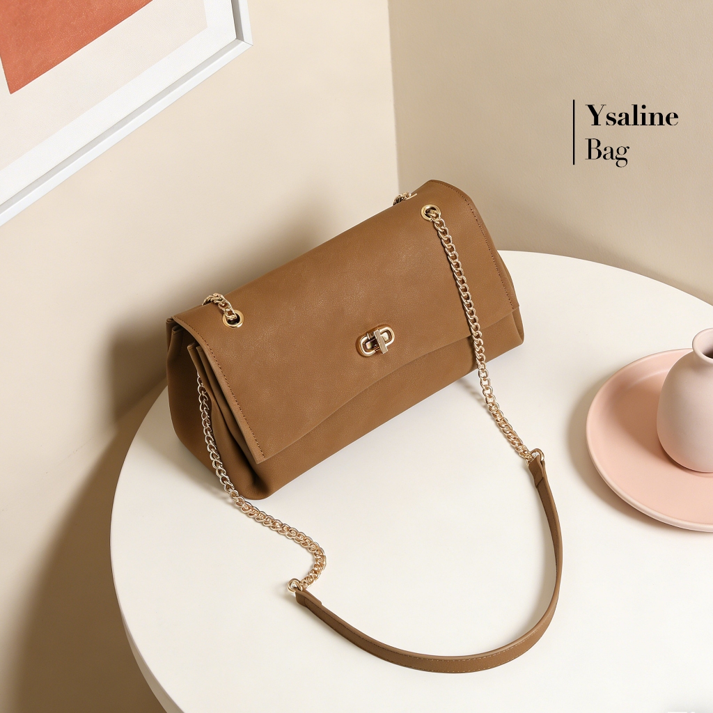 BONBURL Tas Selempang Wanita Textured Kulit Jeruk Premium Sling Bag Tali Rantai Mewah Kapasitas Besa