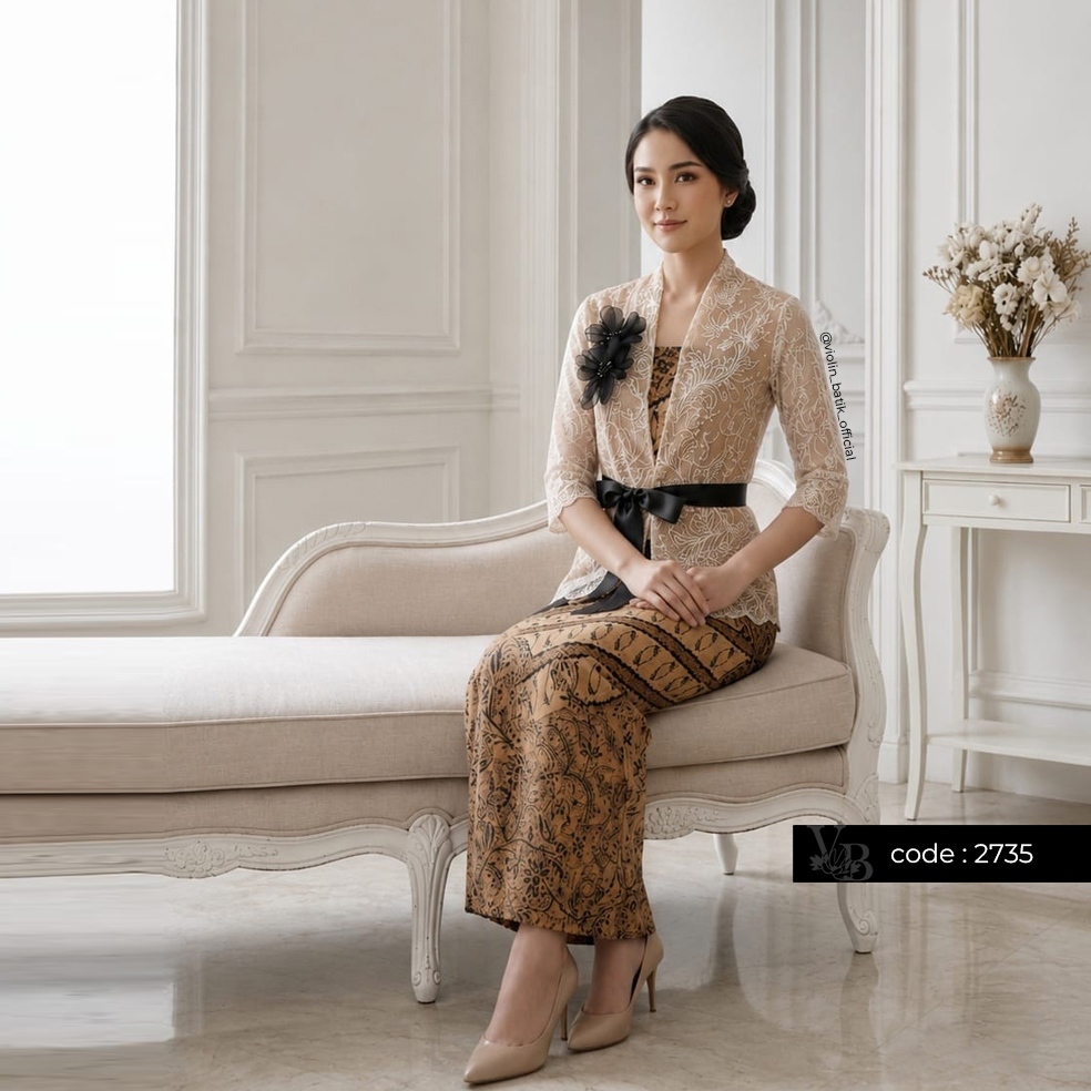 Violin Batik Katun Dress Dan Outer Brokat Tile 2735