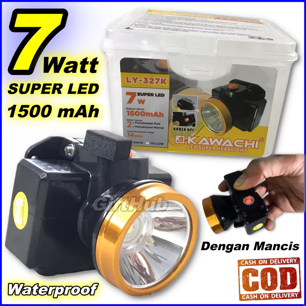 SENTER KEPALA KAWACHI 7 WATT MANCIS ELEKTRIK 7W ISI ULANG