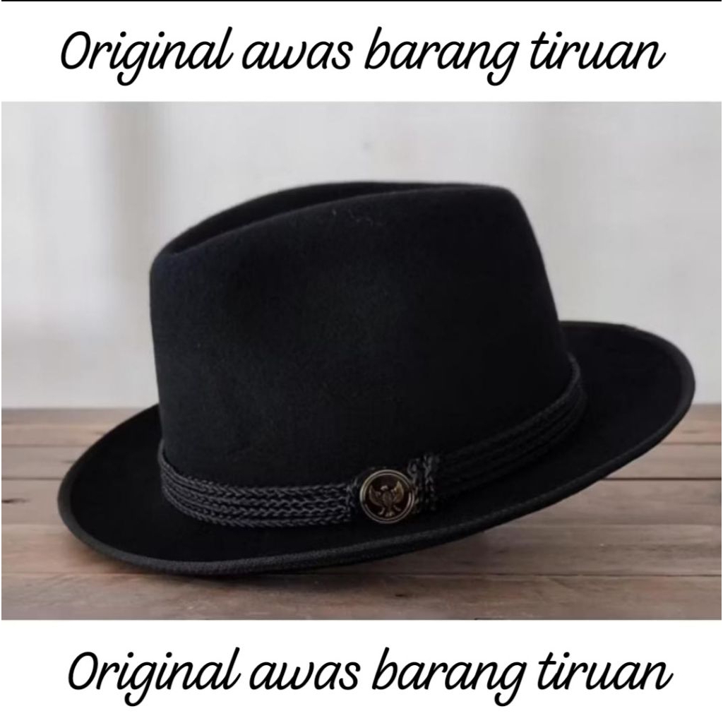 TOPI LAKEN FEDORA KLASIK BLACK ORIGINAL BAHAN LAKEN