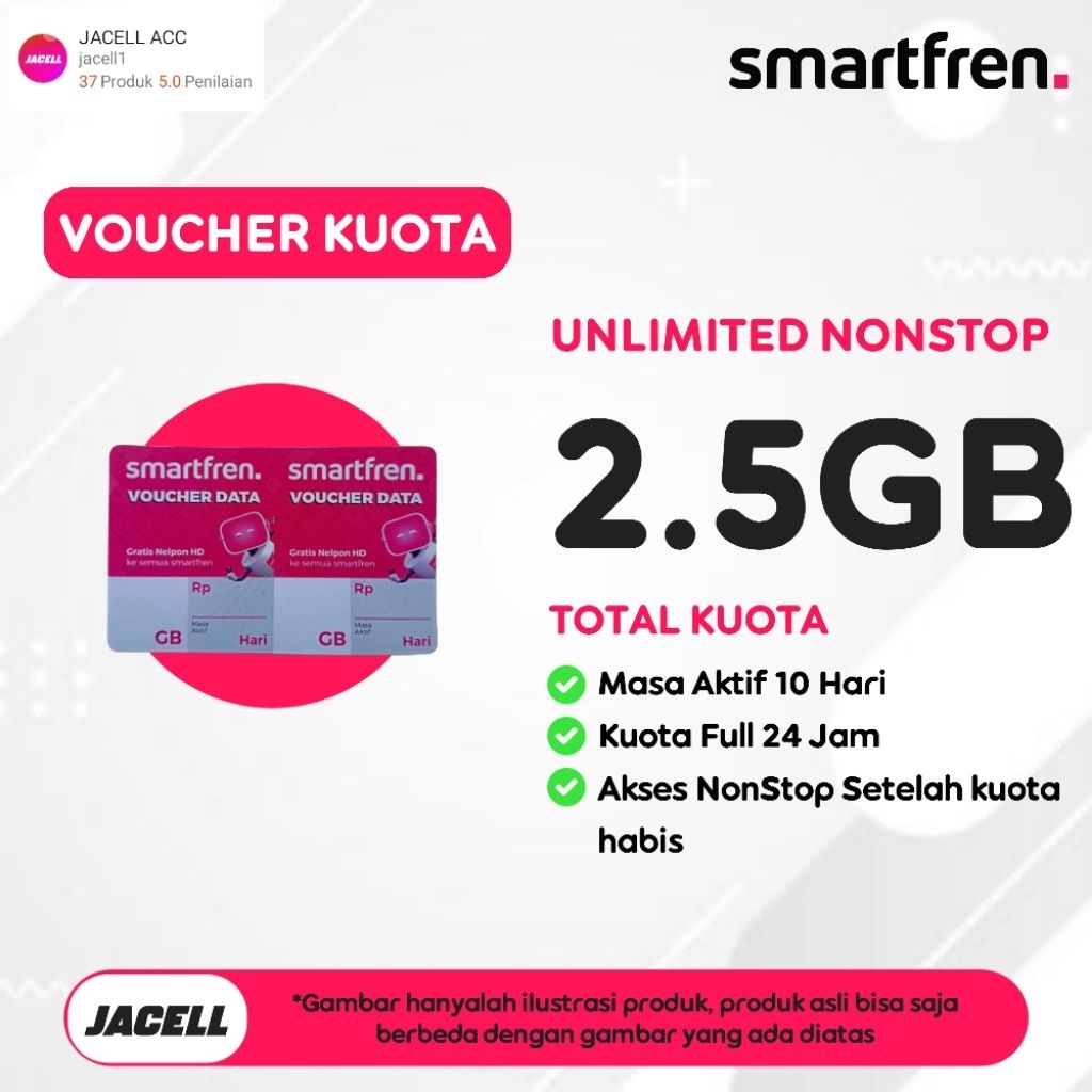 VOUCHER KUOTA SMARTFREN 2.5GB 10 HARI UNLIMITED NONSTOP