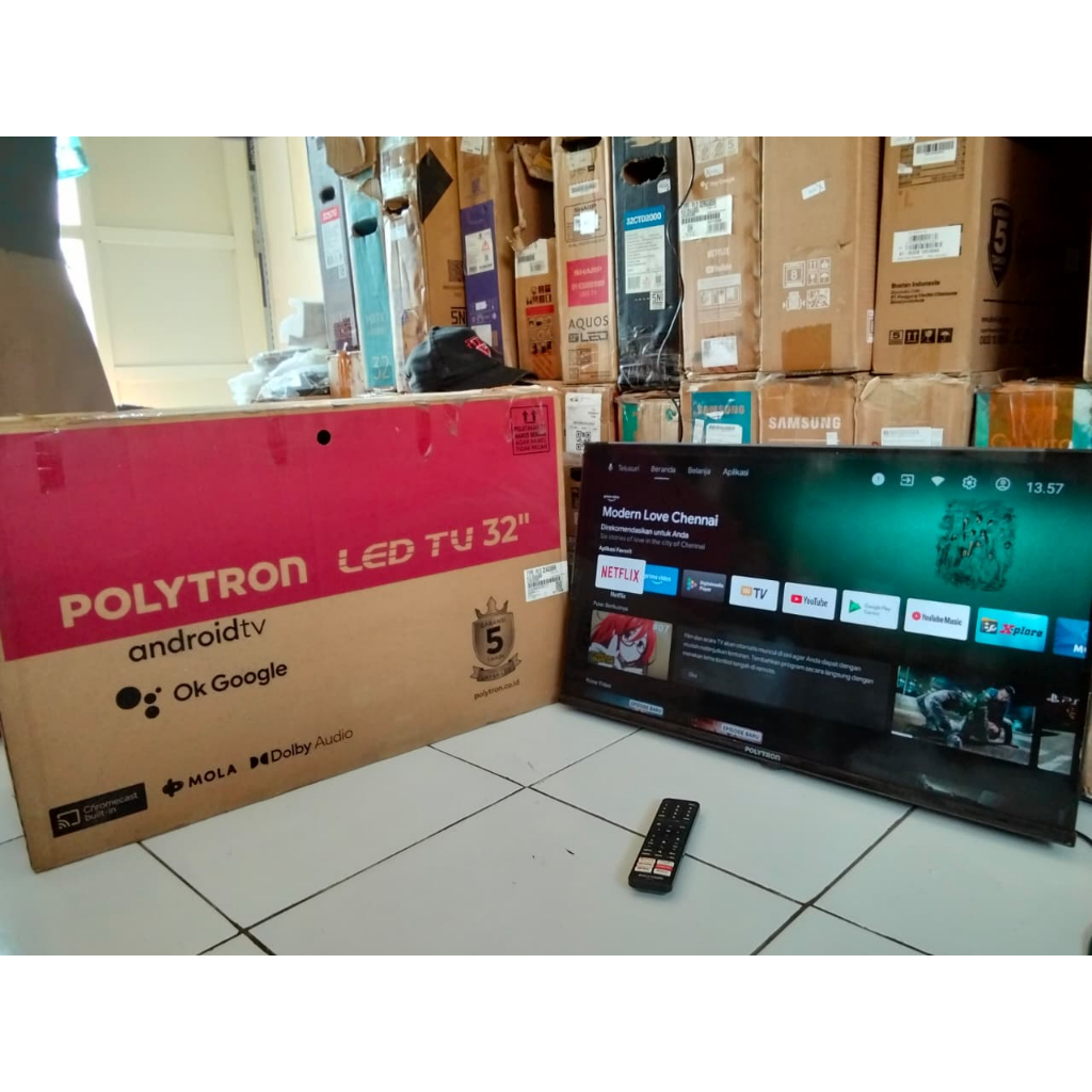 TV LED POLYTRON ANDROID 32 INC HD KONDISI BEKAS MASIH SEGEL SUDAH DIGITAL (0153)