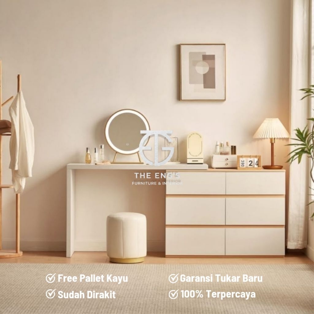 Meja Rias Aesthetic Minimalis Plywood High Quality - Meja Tolet Laci Plywood Modern