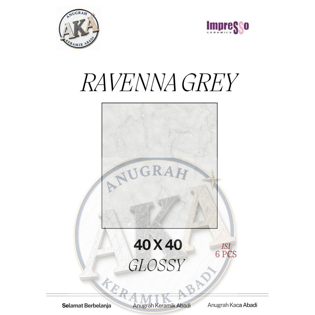 Keramik Lantai / merk KIA / Glossy / Ravenna Grey / ukuran 40 x 40