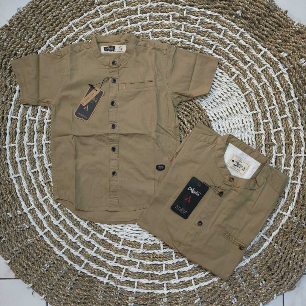 AGERA KEMEJA KOKO COUPLE AYAH ANAK SPESIAL LT BROWN KATUN TWILL TERBARU