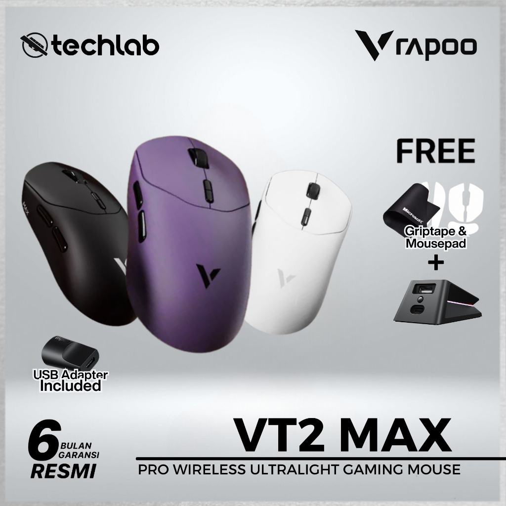 Rapoo VT2/VT-2 MAX Gen-2 Mouse Gaming Wireless Lightweight Paw3950 8000Hz Polling Rate