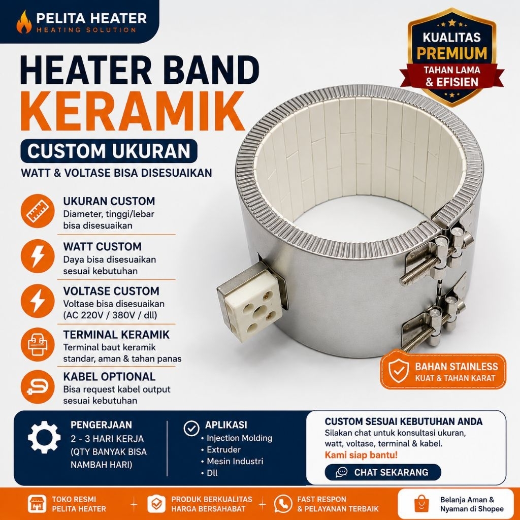 Heater Band Keramik Custom | Ceramic Band Heater Stainless | Pemanas Barrel Injection Extruder Custo