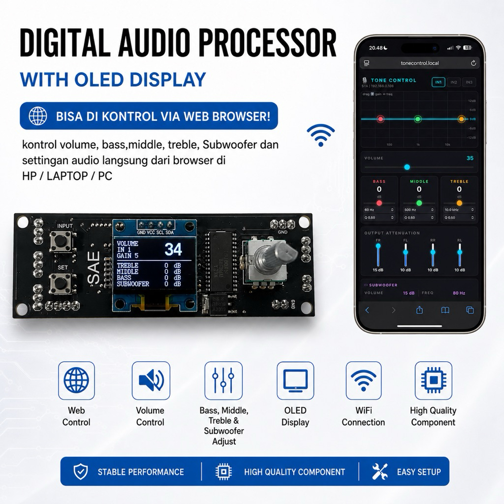 Tone Control Digital wifi remote via web browser tda7419 4.1 2way 4 mid 1 sub | tone control digital