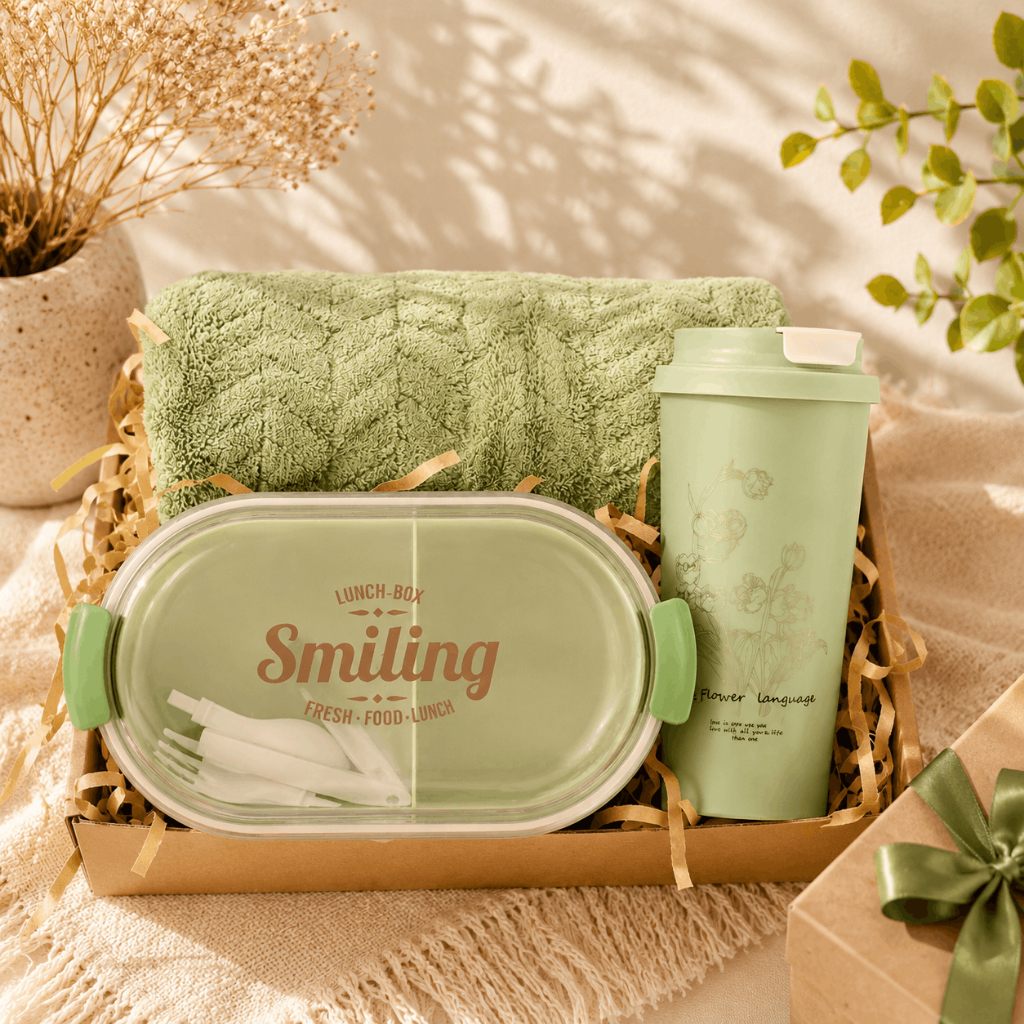 KADOHALUS - [SAGE] Hampers Aesthetic Lunch Box + Tumbler + Handuk Premium | Gift Set Exclusive