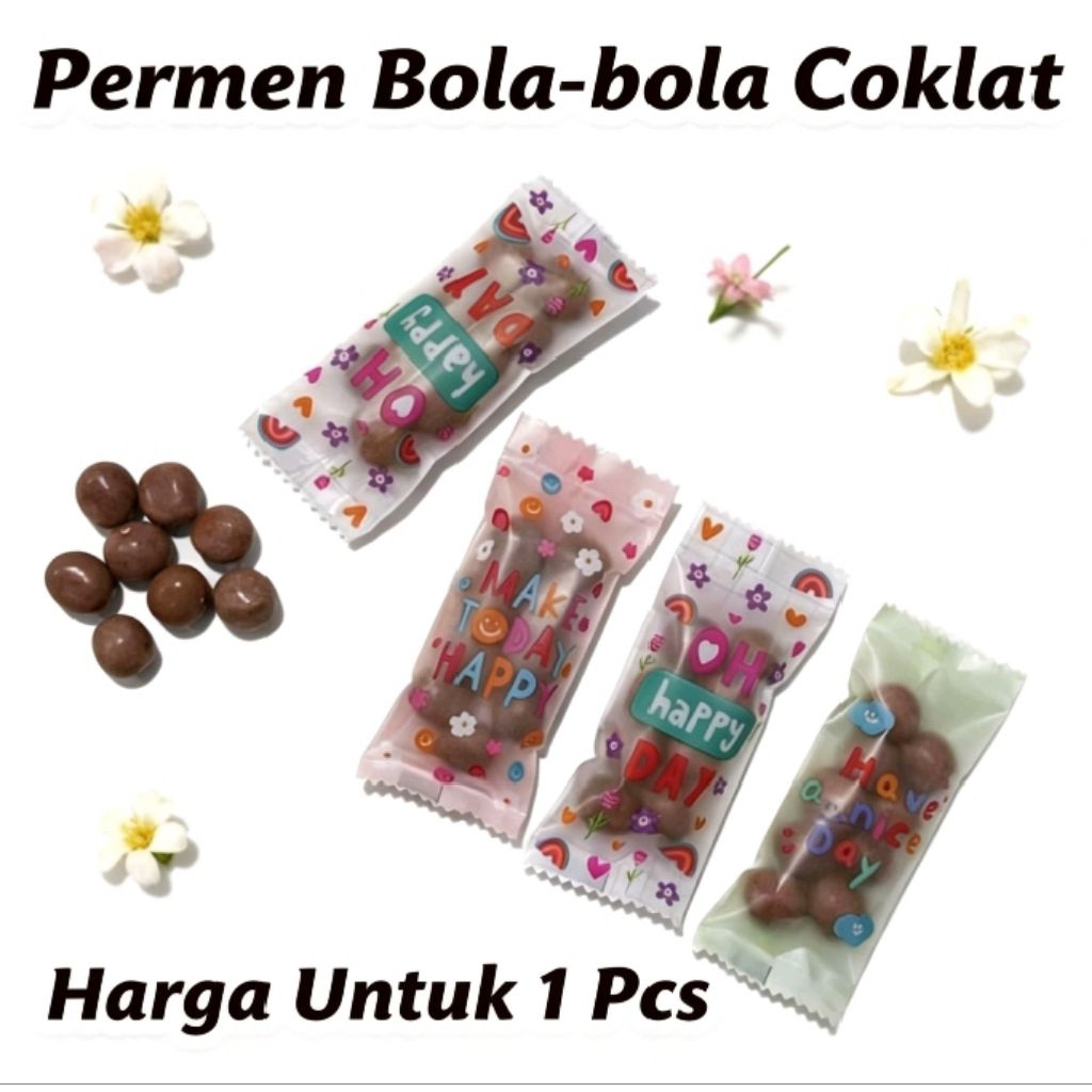 permen bola-bola coklat permen coklat tulisan Makanan viral jajanan Snack makanan anak laki-laki dan
