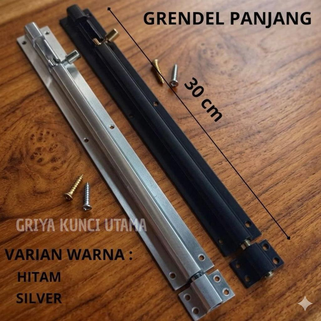 Grendel Pintu Panjang Slot Tanam - Ukuran 30cm 45cm 60cm - Hitam & Silver