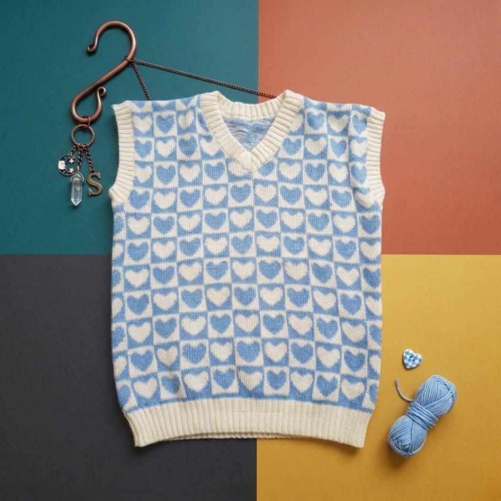 RAJUT VEST HEART CHECKERED
