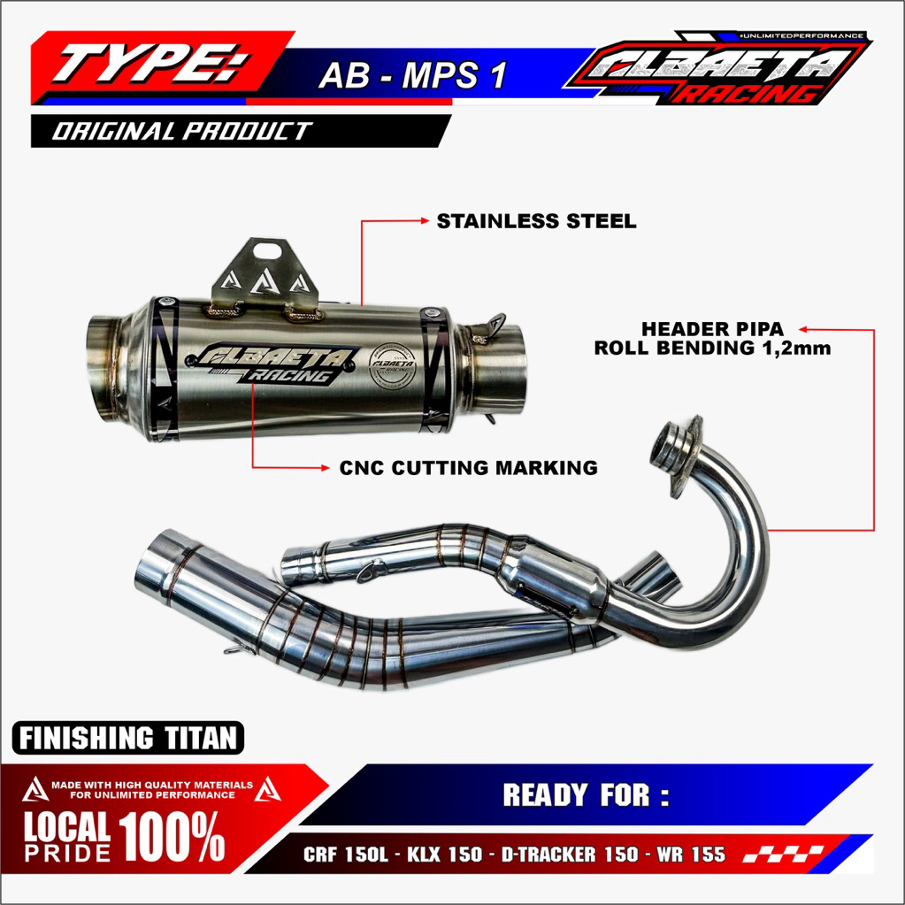 KNALPOT ALBAETA RACING STAINLESS SERIES TYPE AB - MPS 1 UNGU || KNALPOT CRF KNALPOT KLX KNALPOT DTRA