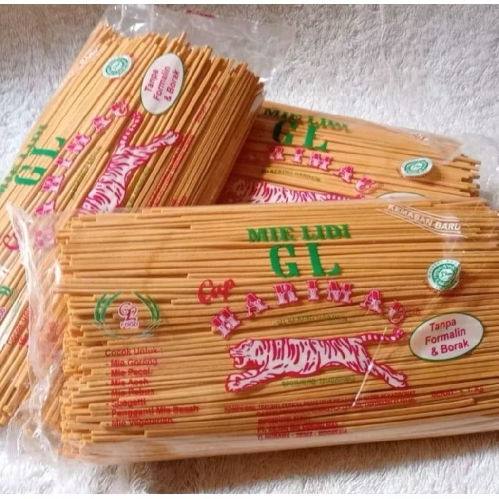 Mie Lidi GL Cap Harimau Kuning 500 Gram, Mie Kering Gandum Medan