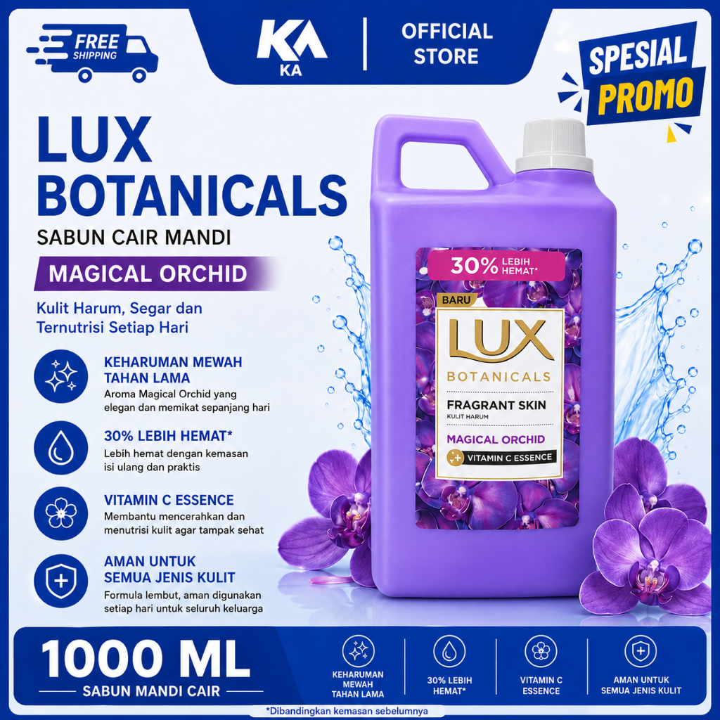 PROMO Sabun Mandi Cair LUX 1 Liter - Wangi Tahan Lama, Melembabkan Kulit, Praktis Digunakan