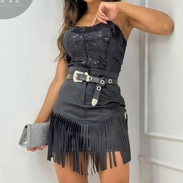 Rok Pendek Wanita Rumbay Kulit Sintetis Hitam PU Leather Casual Bodycon High Waist Mini Skirts