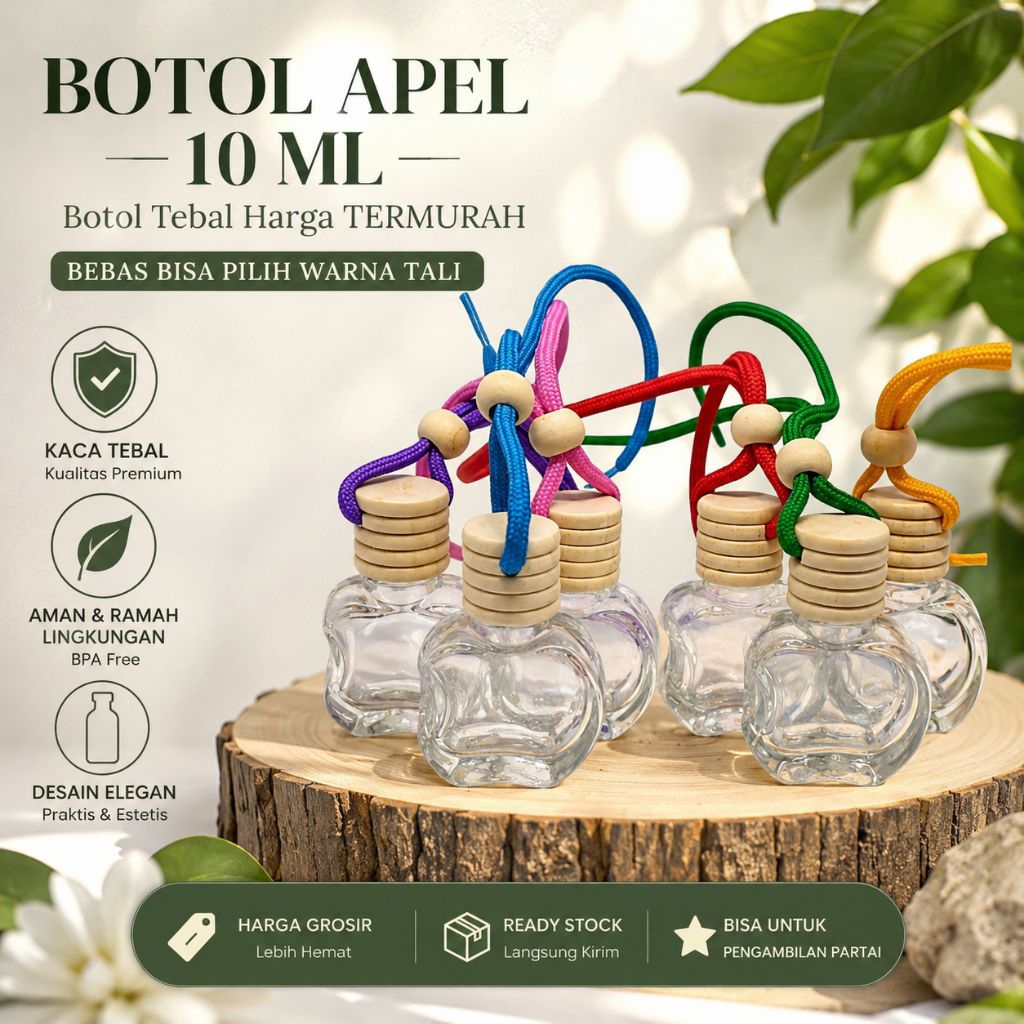 BOTOL APEL PARFUM MOBIL GANTUNG 10 ML BOTOL LUCU UNIK UNTUK PARFUM MOBIL / PENGHARUM RUANGAN HARGA G