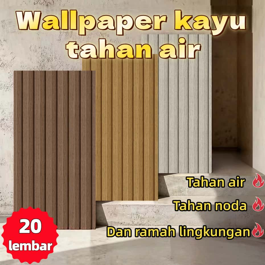 30x60 cm, 20 lembar per kemasan Wallpaper vinil bertekstur kayu imitasi berkualitas tinggi dengan ke