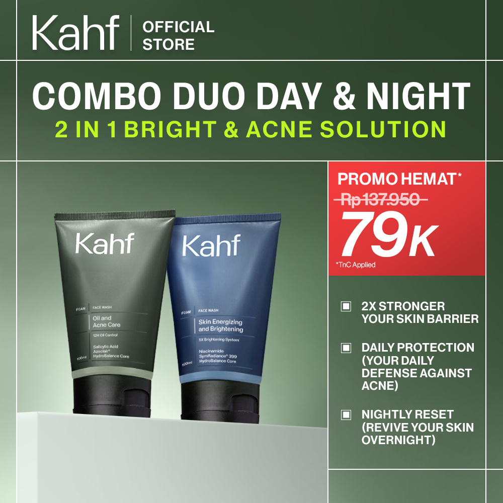 [KAHF PAKET 2IN1 COMBO DAY & NIGHT] Complete Acne Care & Brightening Face Wash Pack 100 ml isi 2 pcs