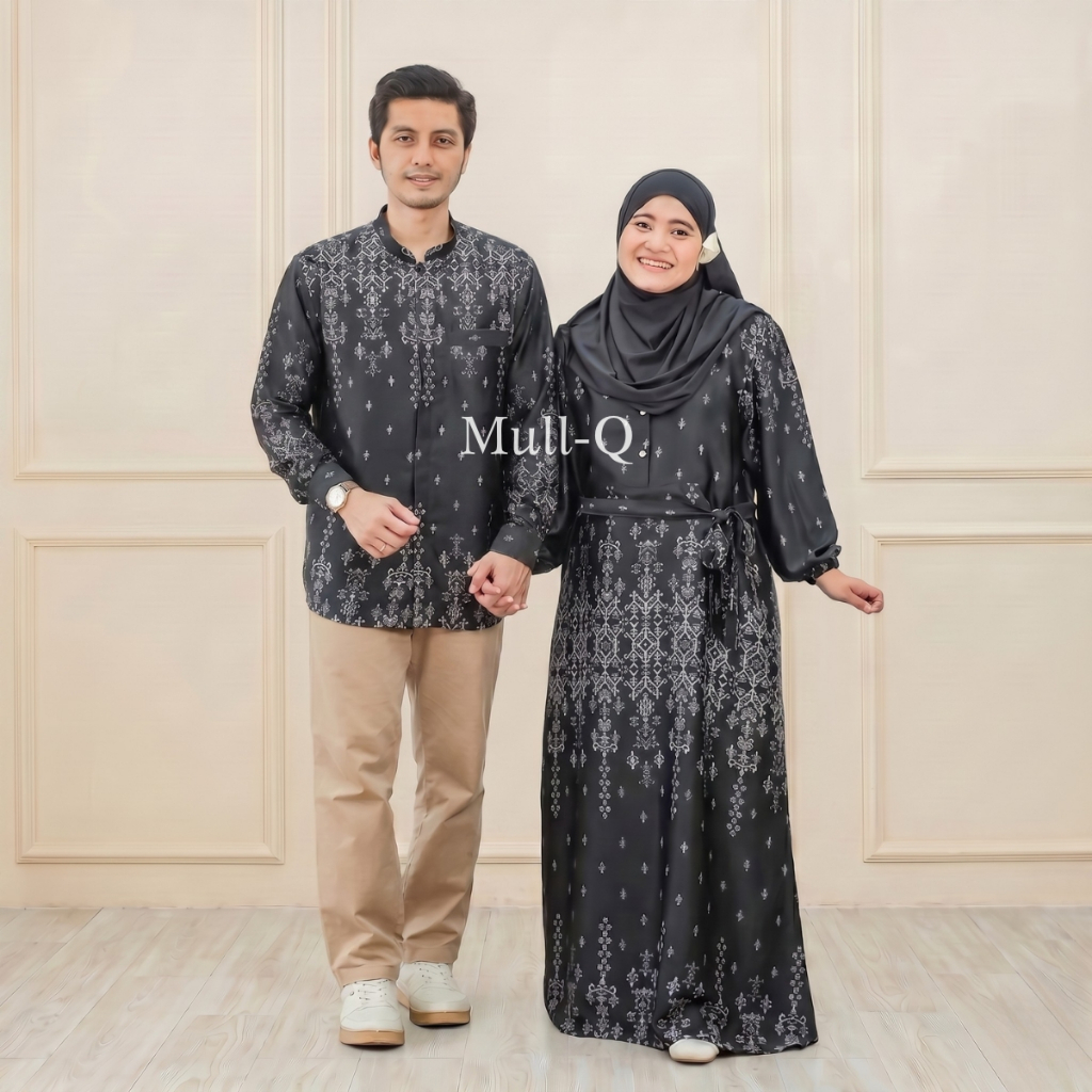 Baju Couple Muslim Premium Sarimbit Koko Pria dan Gamis Wanita Motif Elegan Dior Silk