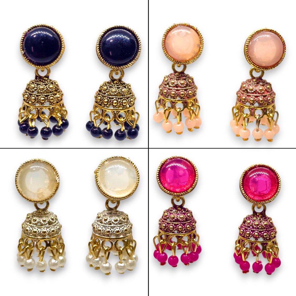 Anting Jhumka India, Jhumka Earring Model Lonceng Permata Bulat, Tipe Tusuk