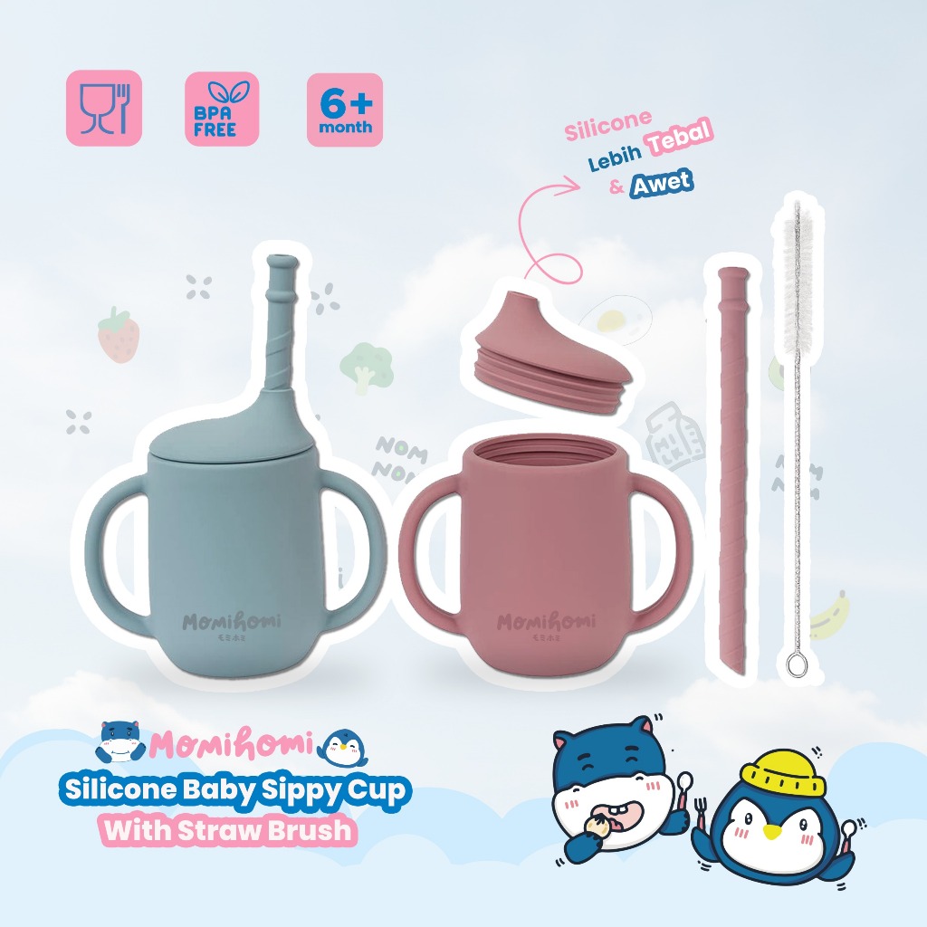 Momi Homi Sippy Cup Silicone 300ml Gelas Minum Bayi Training Cup Sedotan Gelas Susu Anak Silikon BPA