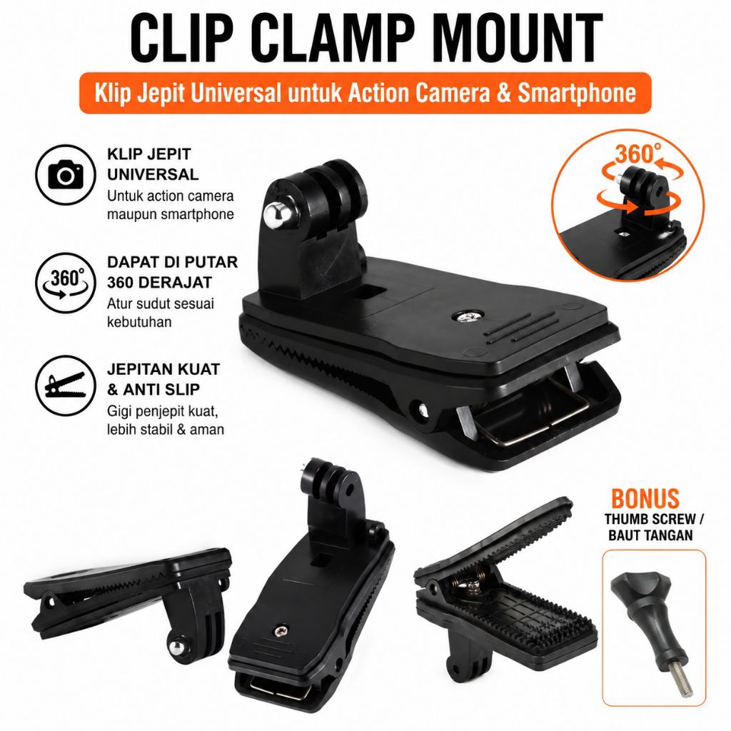 Clip Clamp Mount 360 Rotary for GoPro Xiaomi Yi