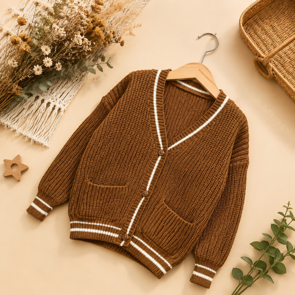 Sweater Kardigan Anak Rajut Tebal Dan Lembut Allsize 3 sd 7 Tahun Yoona Cardy Original BRONZE