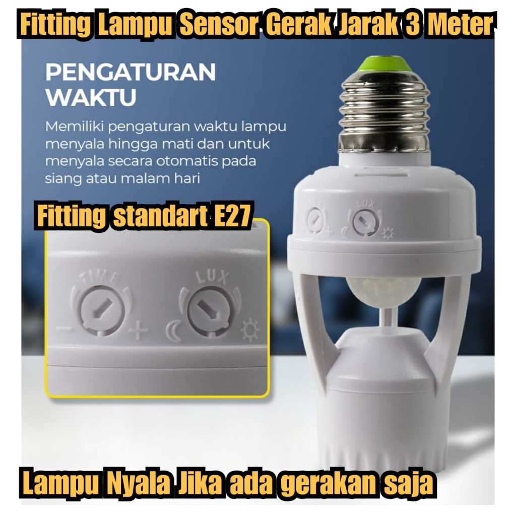 fitting lampu sensor gerak jarak 3 meter bisa Lampu nyala jika ada gerakan saja Wadah lampu gerak an