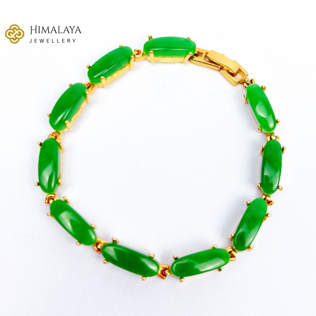 Gelang Permata Giok Asli Bahan Tembaga Lapis Emas Hongkong