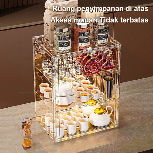 Kotak Penyimpanan Gelas Akrilik Organizer Mug Transparan Anti Debu