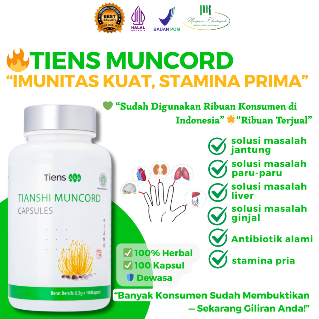 Muncord Tiens Jamur Cordyceps Daya Tahan Tubuh , Gagal Ginjal, Batu Ginjal, Prostat, ISK Original 10