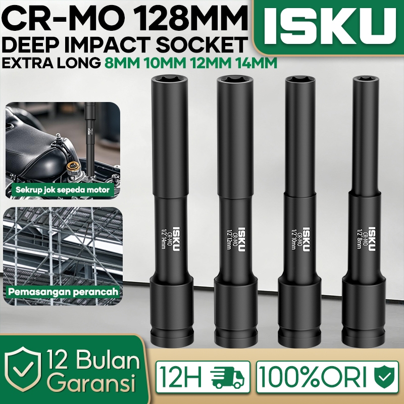 ISKU Mata Sok Impact Panjang 128mm Drive 1/2 Inch Kunci Busi Mobil Motor Aki CR-MO Kuat Buka Baut Da