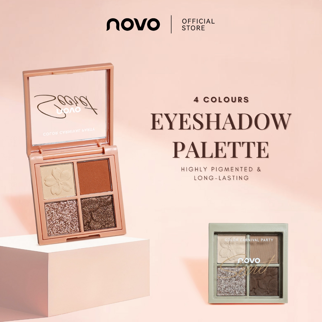 NOVO 4 Colors Eyeshadow Palette Matte Glitter Pigmented Shimmer Eye Makeup 6g