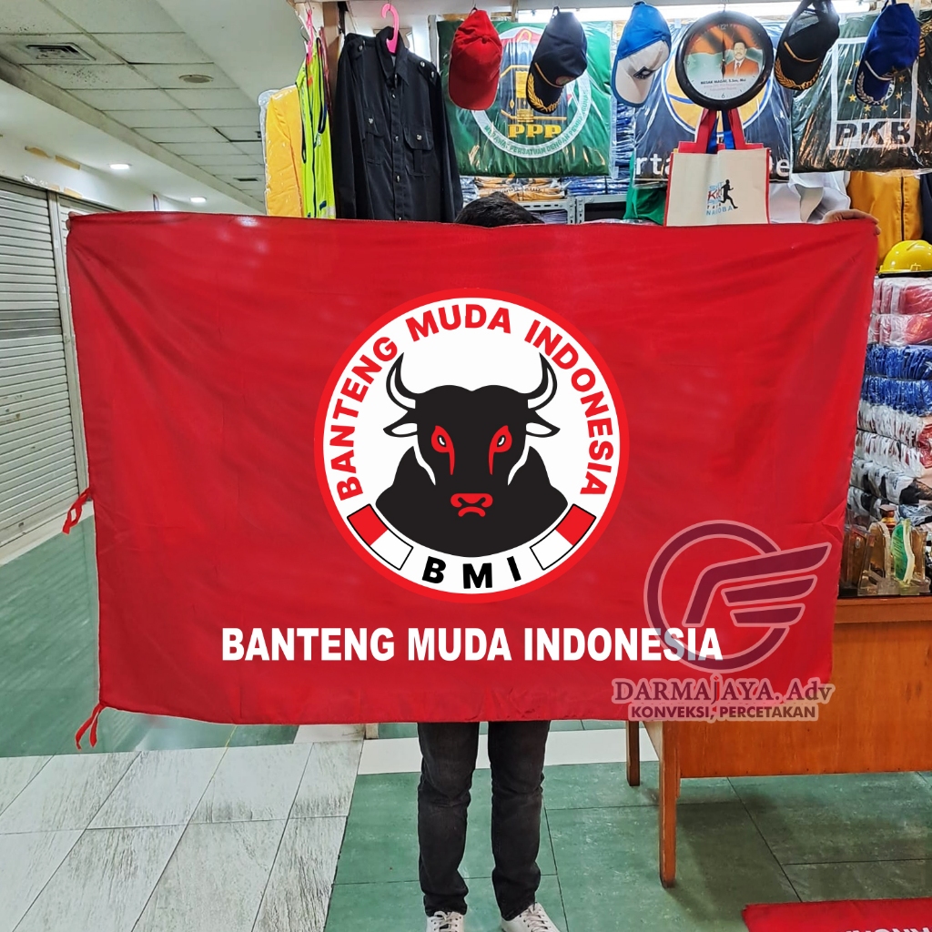 BENDERA BMI BANTENG MUDA INDONESIA UKURAN 100X150Cm, 90X135Cm, 80X120Cm DAN 60X90Cm