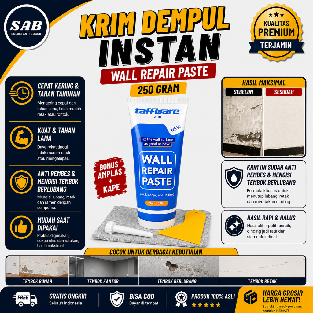 Lem Tambal Retak Lubang Dinding / amplas lubang / Krim YSH Dempul Coretan Dinding Beton Serbaguna