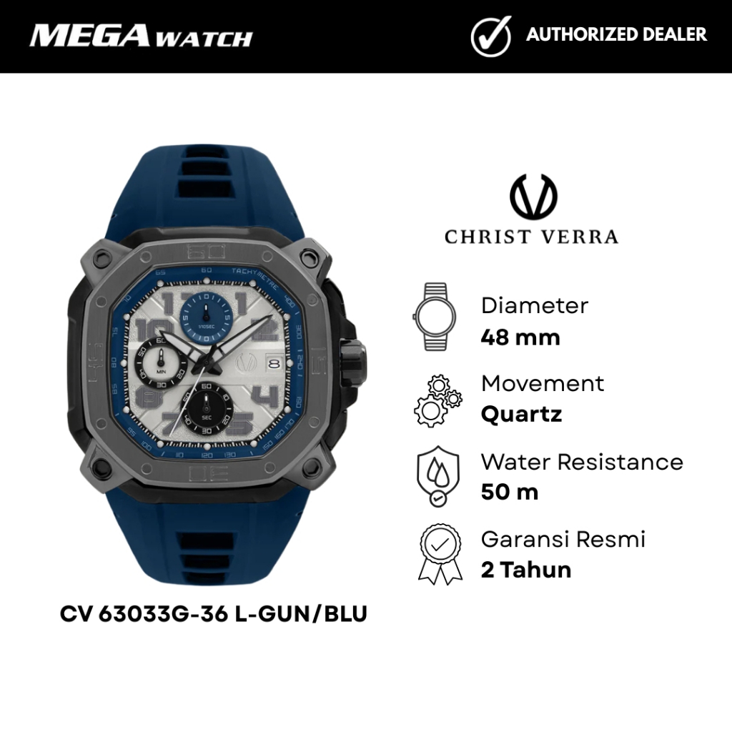 Jam Tangan CHRIST VERRA Pria Original CV 63033G-36 L-GUN/BLU
