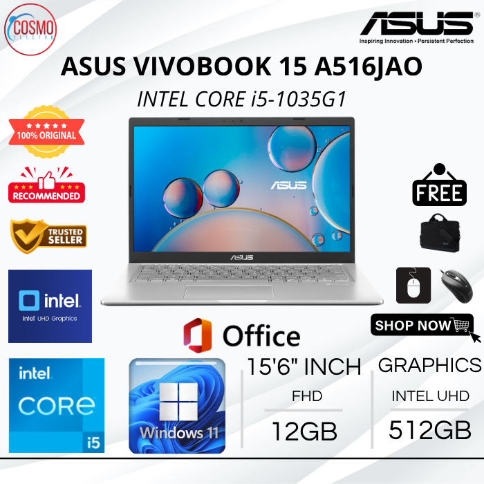 ASUS VIVOBOOK A516JAO INTEL CORE i5-1035G1 | RAM 12GB SSD 512GB | 15'6 INCH FHD - WIN 11
