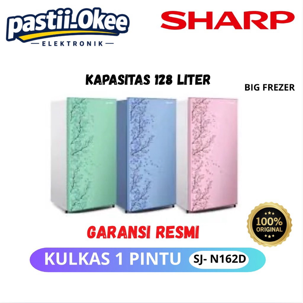 Kulkas 1 Pintu Sharp SJ-N162D - Desain Sakura, Hemat Energi, Rak Kaca Tahan Beban