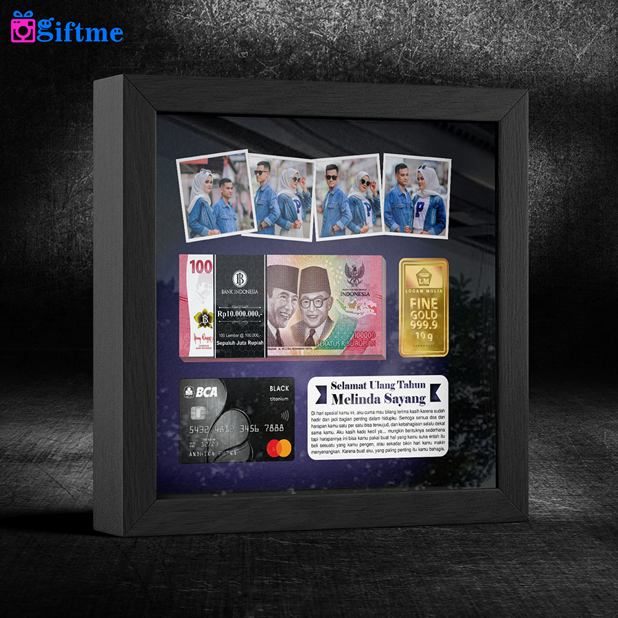 GIFTME - Kado Anniversary Pacar - Luxury Money Frame Custom Foto & Logam Mulia