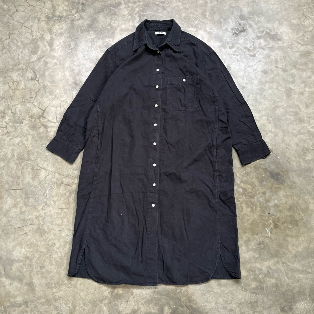 Uniqlo U black cotton shirt dress, longsleeve