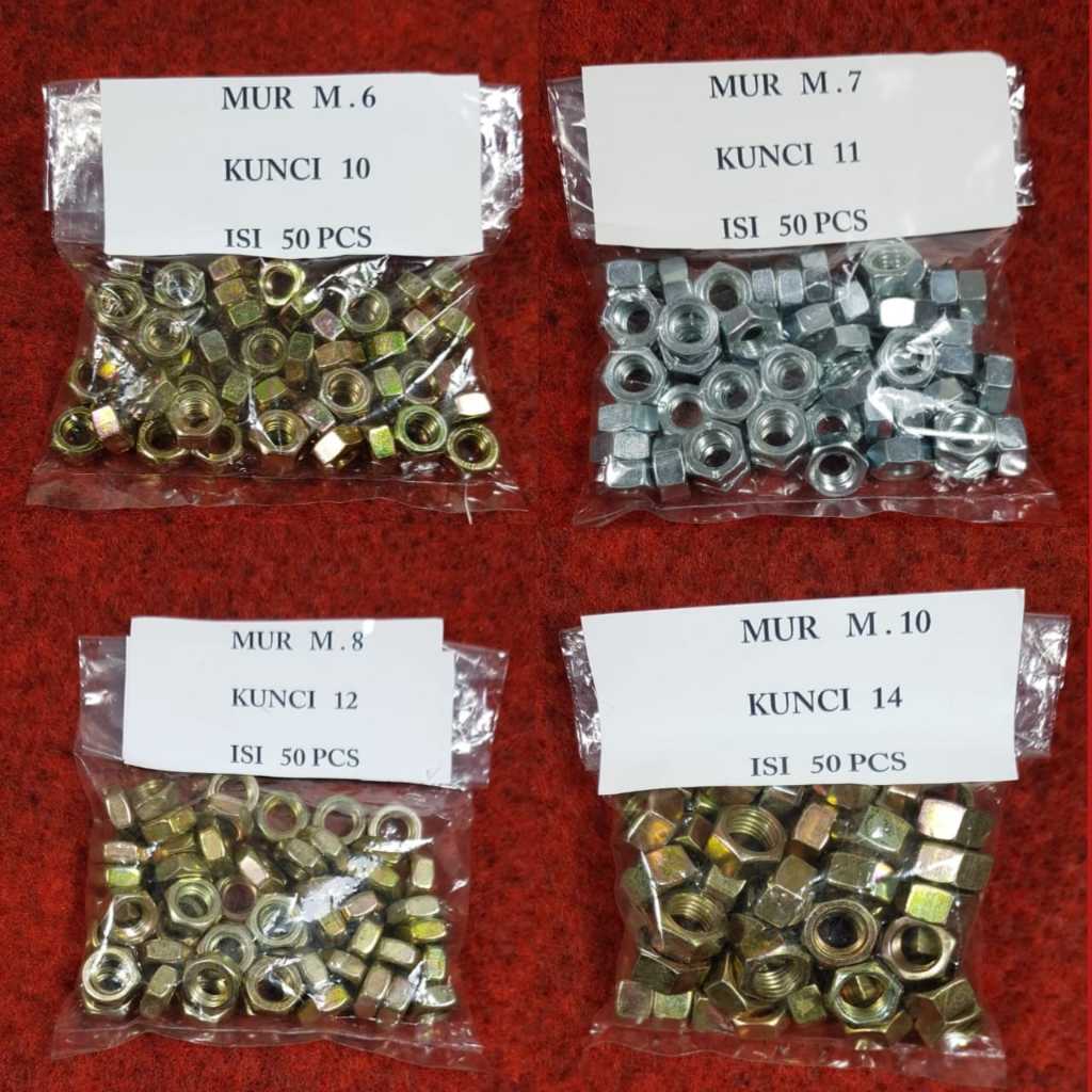 MUR M6 KUNCI 10, M7 KUNCI 11, M8 KUNCI 12, M10 KUNCI 12, RING 14mm ( ISI 50 PCS )