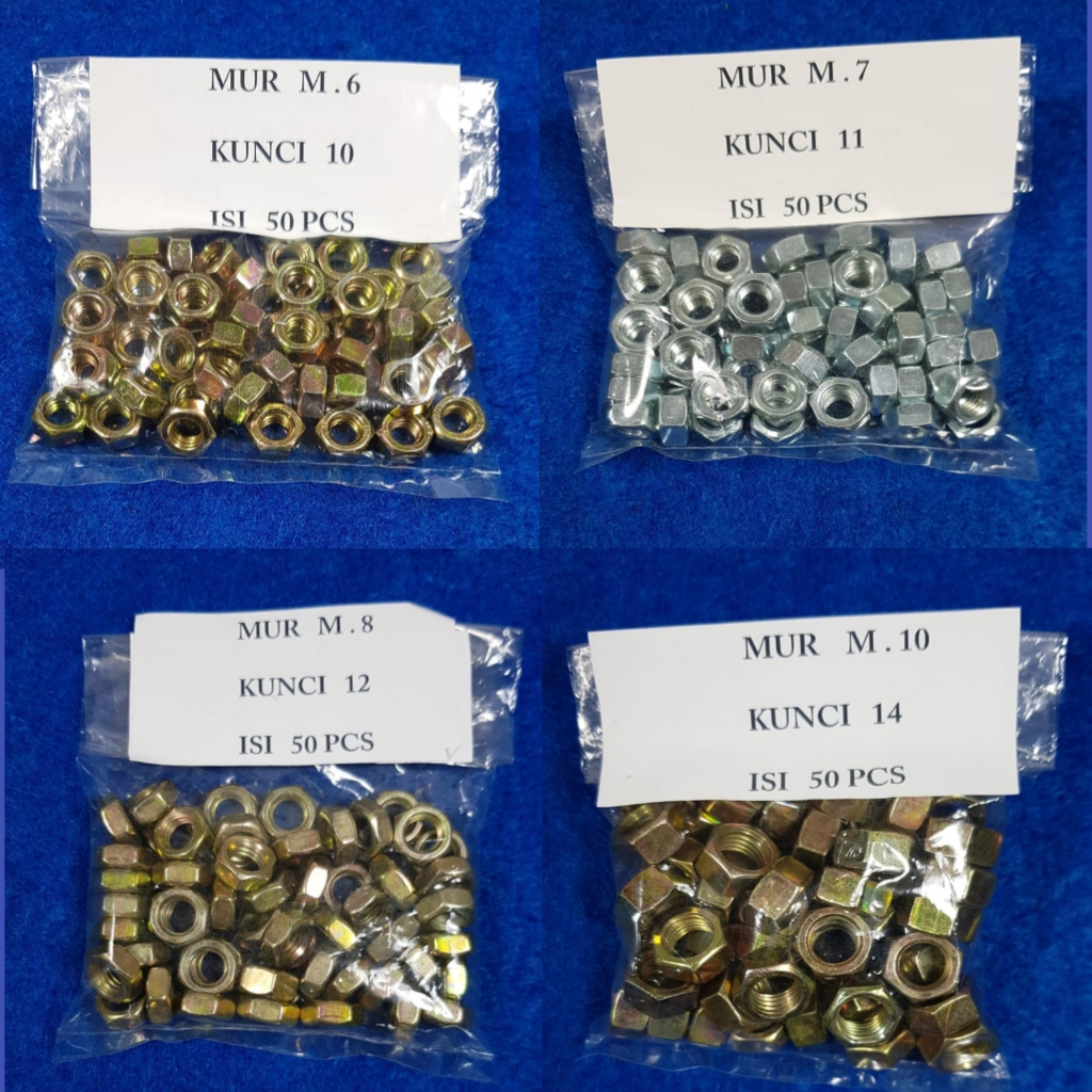 MUR M6 KUNCI 10, M7 KUNCI 11, M8 KUNCI 12, M10 KUNCI 12, RING 14mm ( ISI 50 PCS )