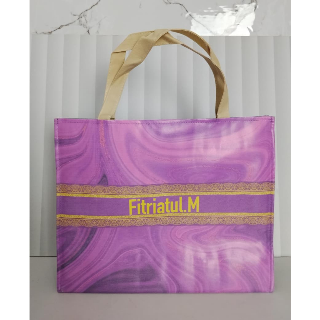 Tas Wanita Jinjing Sierra Oscar Bag Gold Tali Tenteng Bahan Oscar/Kulit Size XL Cetak Nama (Fitriatu