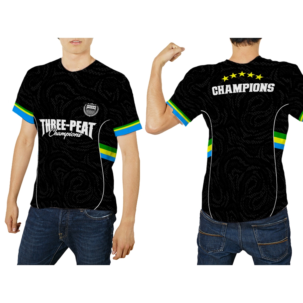 UBER SUBLIM - Baju Pria dan Wanita Kaos T-Shirt Jersey PERSIB BANDUNG HATTRICK Hitam Custom Full Pri