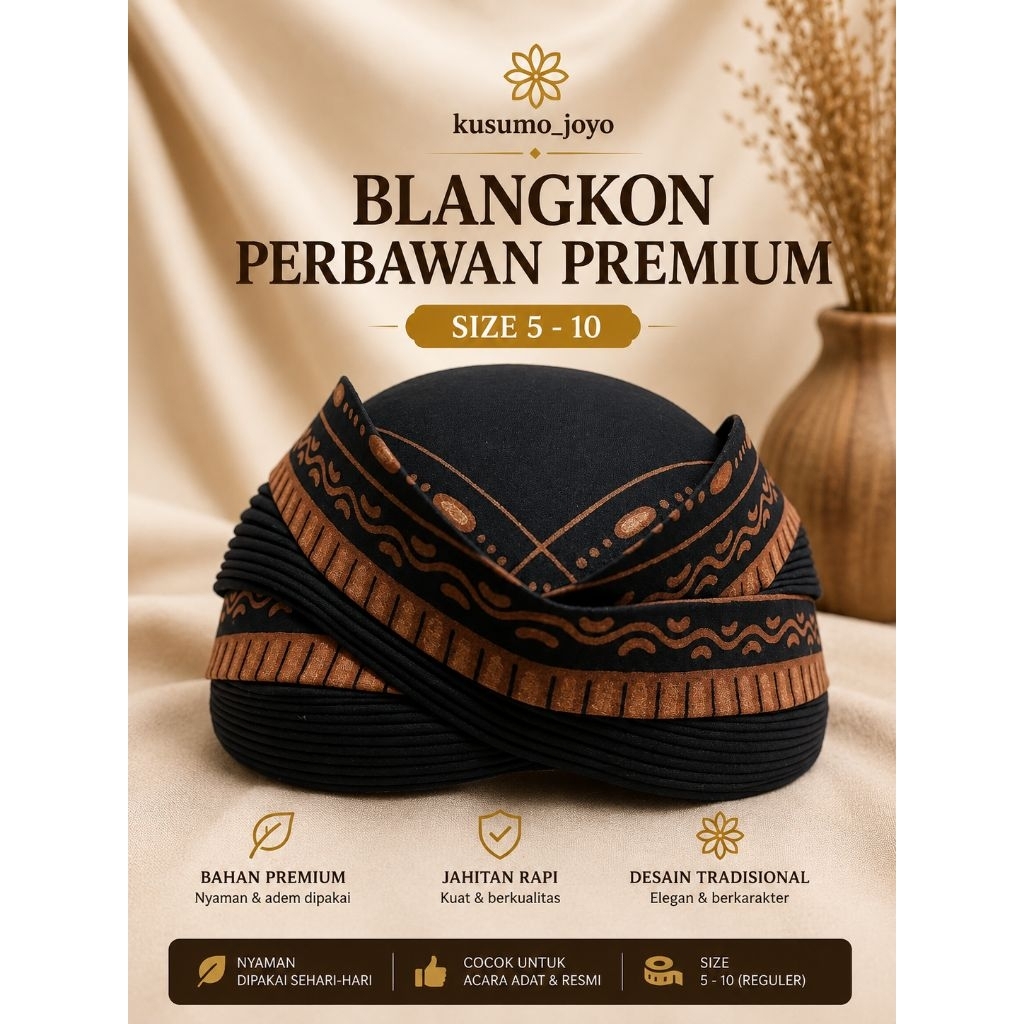 Blangkon Solo Perbawan Premium Adat Tradisional Bukan Blangkon Lipat Cuci